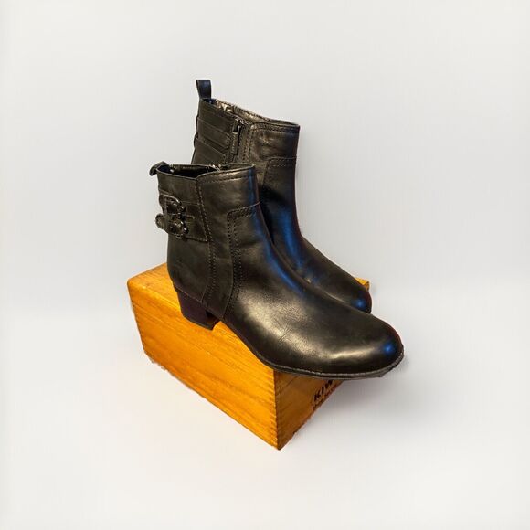 Bandolino Women's Black Leather 2” Heels Pump Zipper‎ Up Ankle Boots 9M - Picture 3 of 10